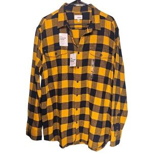 Sonoma Mens Supersoft Flannel Shirt Yellow Navy Buffalo Plaid XXL Grunge NWT‎